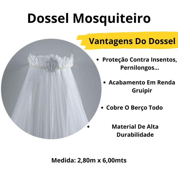 Imagem de Dossel Mosquiteiro Parede Berço Americano Nacional Filo Tule Quarto Bebe Coroa Imperio Branco Menino Menina