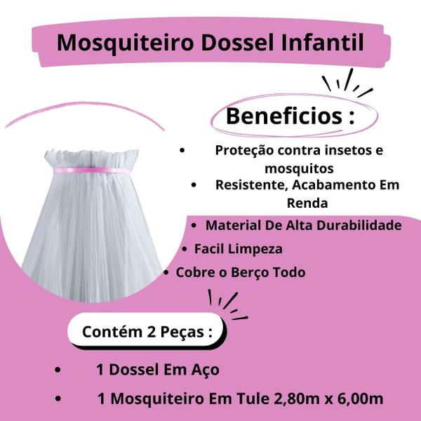 Imagem de Dossel Mosquiteiro Parede Berço Americano Nacional Infantil Quarto Bebe Menina Simples Liso Rosa