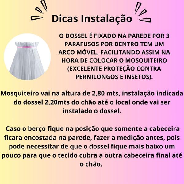 Imagem de Dossel Mosquiteiro Parede Tela Rede Veu Cortinado Quarto Bebe Berço Americano Menina Liso Simples Rosa