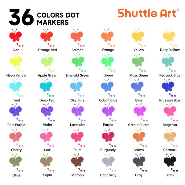 Dot Art Markers Shuttle Art 36 cores com folhas de atividades Imagem de Dot Art Markers Shuttle Art 36 cores com folhas de atividades