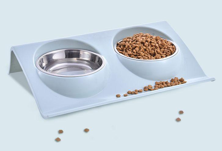 Imagem de Double Bowls Pet Dog Cat Feeding Station Inoxidável Aço Water Food Bowls Solução alimentadora para cães gatos suprimentos Alimentação de cães