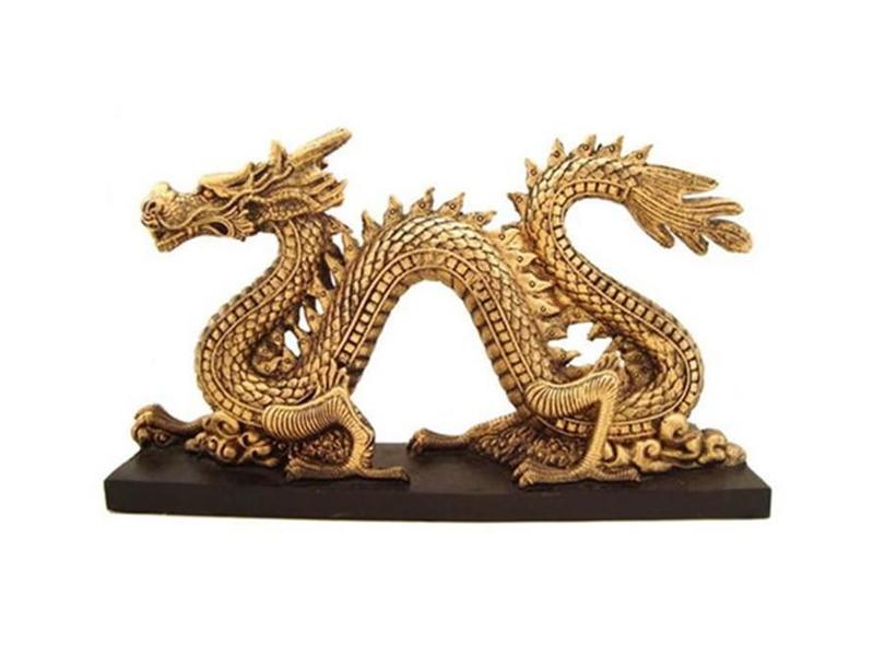 Imagem de Dragao Chines Serpente De Resina Dourado Com Base Preta