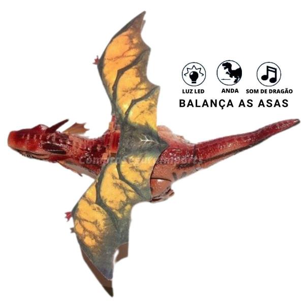 Imagem de Dragão De Brinquedo 45 Cm Que Bate Asas Anda Dinossauro Som