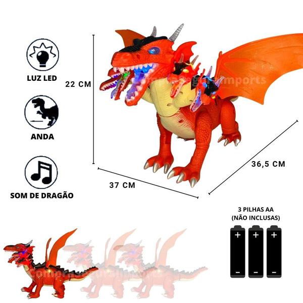 Imagem de Dragão De Brinquedo 5 Cabeças Anda Som E Luz Led Dinossauro