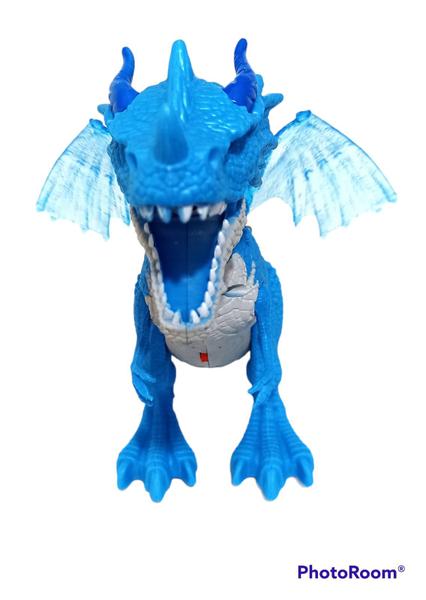 Imagem de Dragão Dinossauro Solta Fumaça  Com Luz  Som E Anda. (Azul)