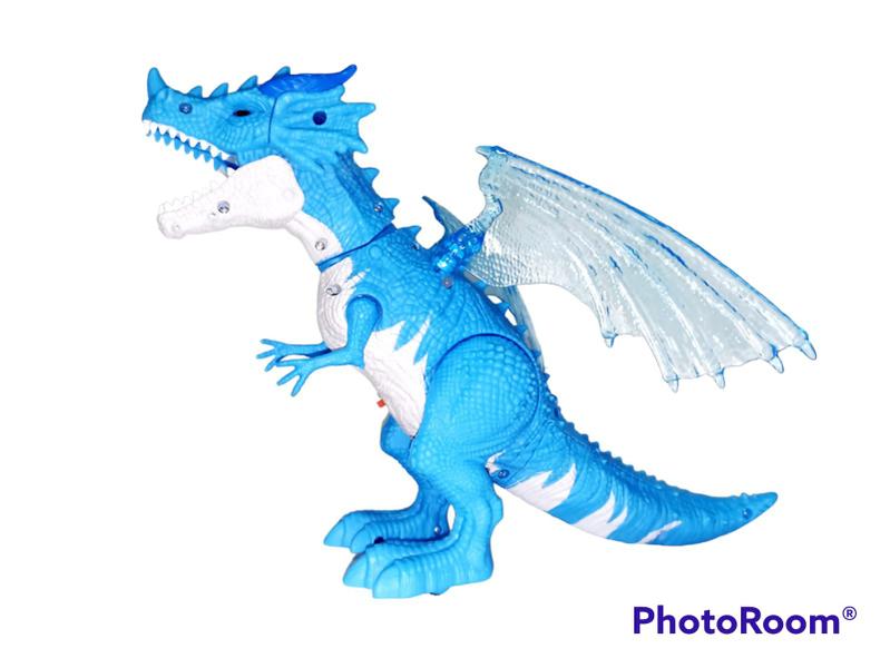 Imagem de Dragão Dinossauro Solta Fumaça  Com Luz  Som E Anda. (Azul)