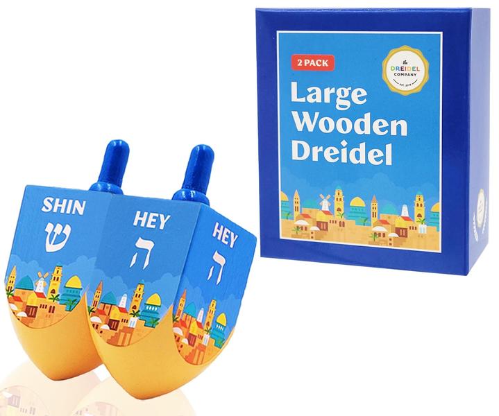 Imagem de Dreidels The Dreidel Company Extra Large Jerusalem Wood de 3 polegadas (pacote com 2)