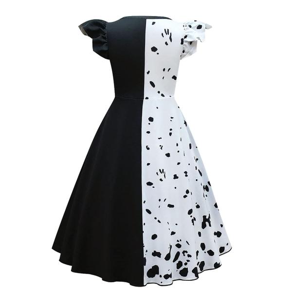 Imagem de Dressy Margarida Preto e Branco Spot Diabólico Halloween Fantasia Fancy High Low Dress com peruca de cabelo para crianças meninas tamanho 12, estilo B