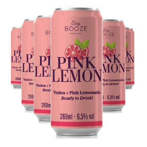 Drink Easy Booze Vodka +Pink Lemon Lata de 269ml Pac de 6 Unidades Imagem de Drink Easy Booze Vodka +Pink Lemon Lata de 269ml Pac de 6 Unidades