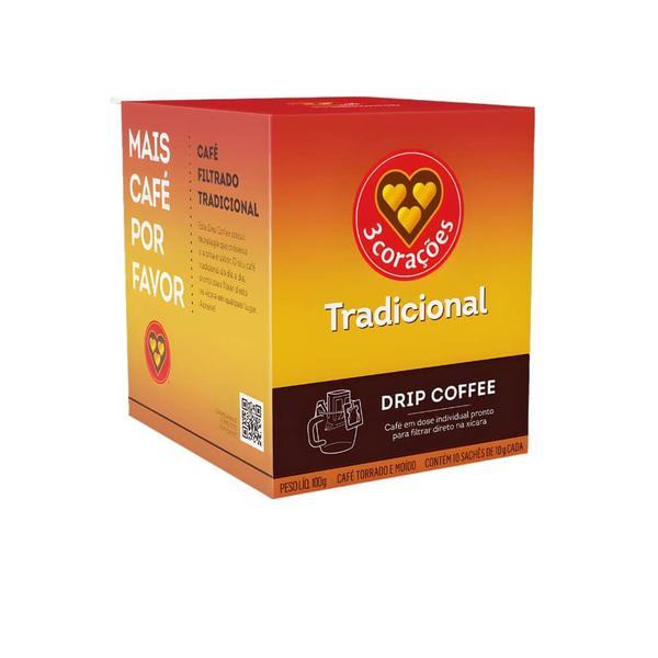 Drip Coffee TRÊS 3 Corações Tradicional 10 sachês - Tres Corações Imagem de Drip Coffee TRÊS 3 Corações Tradicional 10 sachês