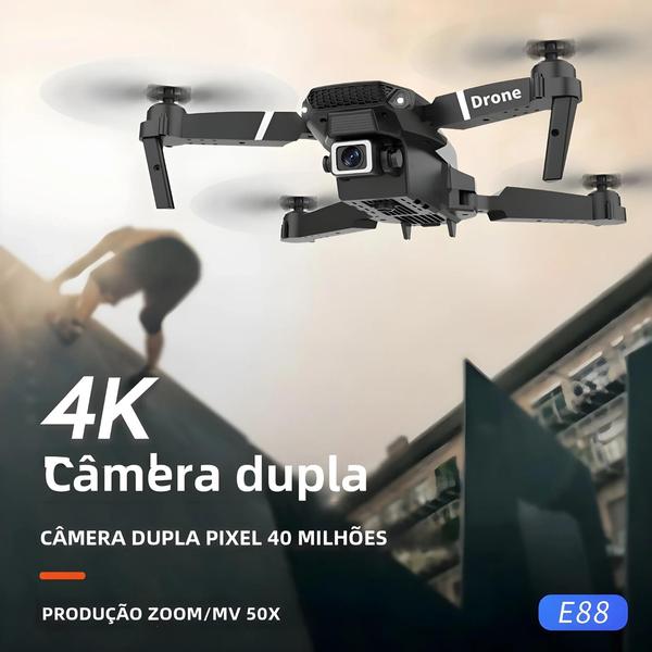 Imagem de Drone 4K HD FPV KBDFA E88 Pro - Câmera Grande Angular, Wifi, Dobrável e com Altitude Hold