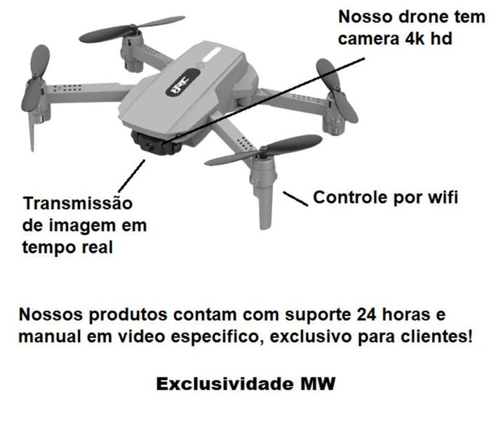 Imagem de Drone C/ Câmera 1080p HD T58 Wifi 2.4g Led Modo Sem Cabeça