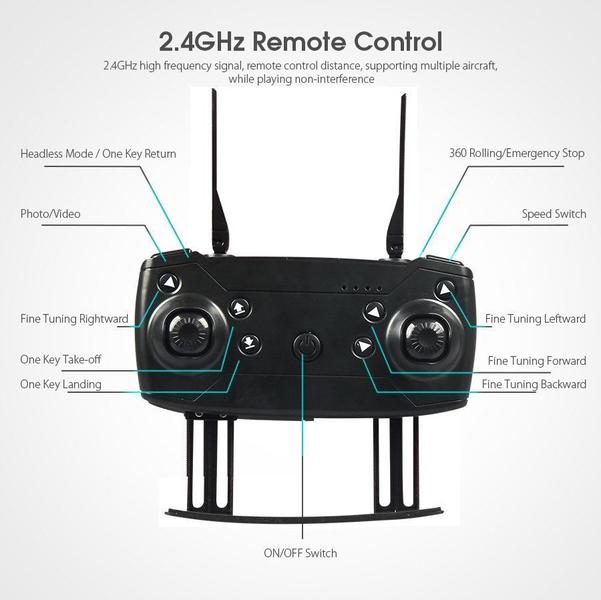 Imagem de Drone Compacto Dobrável c/ Câmera 1080P, WIFI e 2 Baterias - Preto