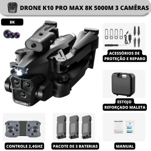 Imagem de Drone K10 Max Profissional - Kit 3 Baterias 3 Cameras Ajustaveis 8K HD Video/Foto Wi-Fi Bag