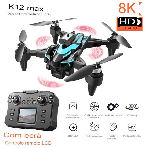 Imagem de Drone K12 MAX Mini, com Tela HD e Câmera 8K - 3 Baterias Evita Obstáculos