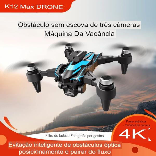 Imagem de Drone K12 Max, Três Câmera, 4 Axis, Fluxo Óptico, Alta Definição 4K, Fotografia aérea sem escova dobrável 