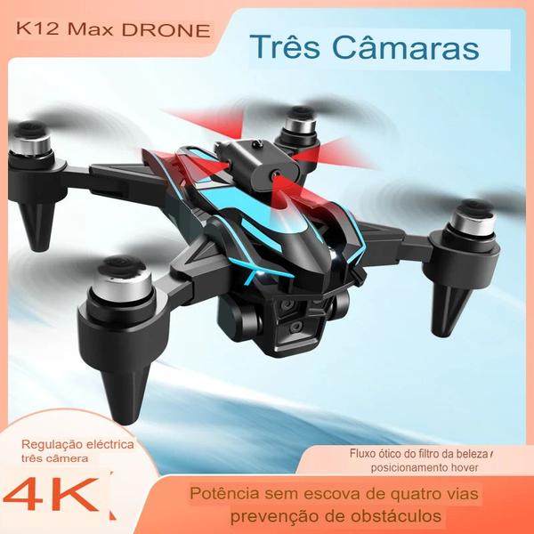 Imagem de Drone K12 Max, Três Câmera, 4 Axis, Fluxo Óptico, Alta Definição 4K, Fotografia aérea sem escova dobrável