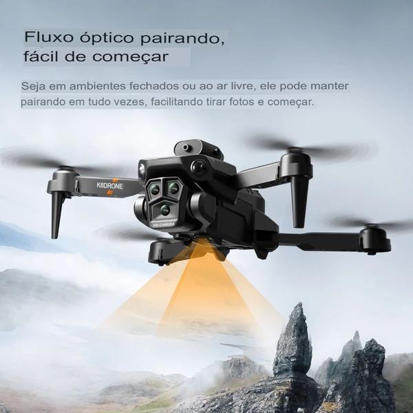 Imagem de Drone K6 Com 3 Câmeras HD Quadcóptero Drobrável de 2,4 GHz 4K HD
