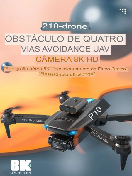 Imagem de Drone P10 Pro Kit 1 à 3 Baterias Anti-Obstáculos Com 2 Câmeras 4KHD Manobras