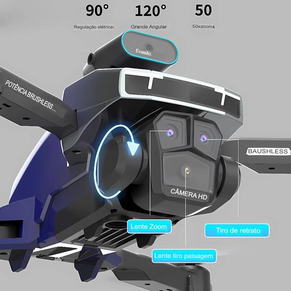 Imagem de Drone Profissional H3 Câmera Tripla 8K, kit 1 à 4 Baterias, Evitação de Obstáculos