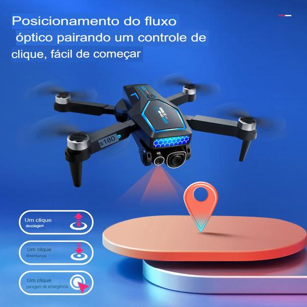 Imagem de Drone S180 Pro + Óculos VR 1 Bateria com Câmera HD 8K WiFi, e Evitação de Obstáculos RC