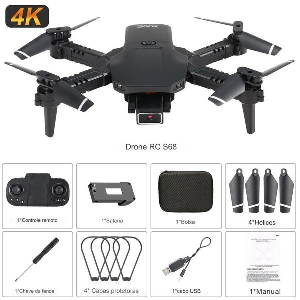 Imagem de Drone S68 com Câmera 4K Wifi Compacto Manobras 360 FPV