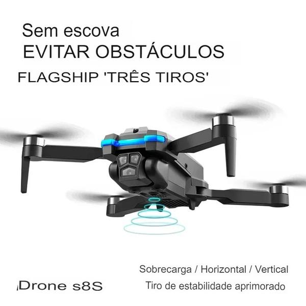 Imagem de Drone S8S Pro RC, 3 Câmeras Resolução 8K, Quadcopter Dobrável com Fluxo Óptico, Evitação de Obstáculos 360