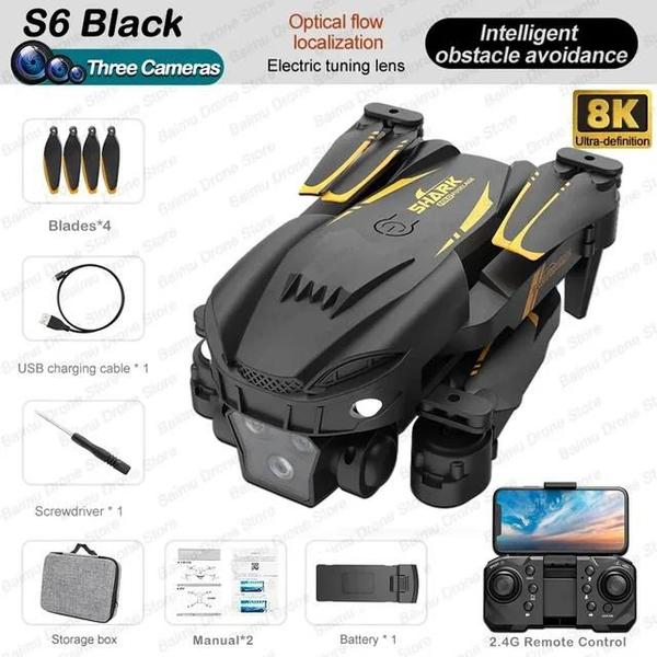 Imagem de Drone Shark-S6S Profissional Kit 1 á 3 Baterias  sem Escova com Câmera 8K HD, WiFi FPV Laranja/Preto