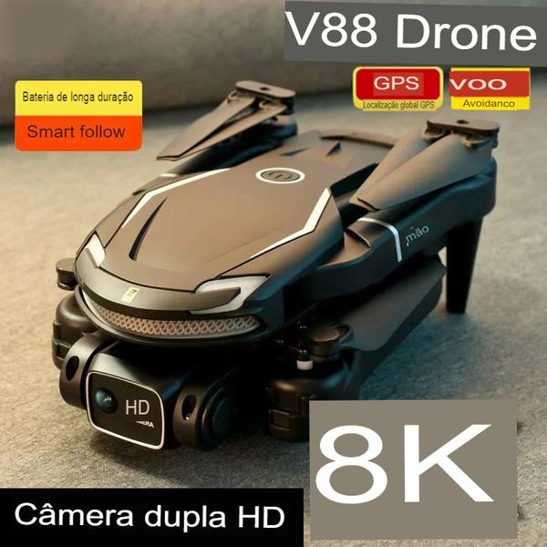 Imagem de Drone V88 Profissional  Dual-Camera 8K, Kit 1 à 3 baterias, Preto