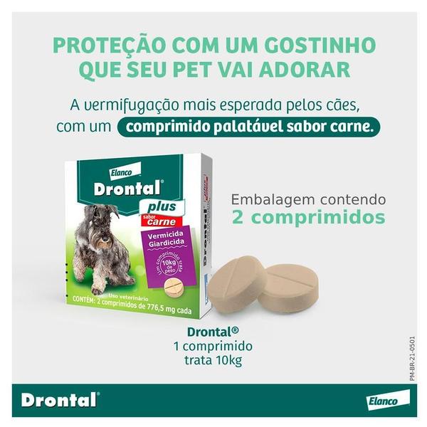 Imagem de Drontal Plus Sabor Carne Cães 10 Kg - 2 Comprimidos.