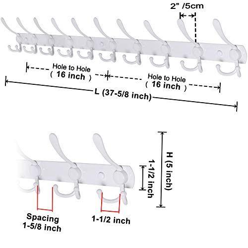 Imagem de Dseap Coat Rack Wall Mount - 38" Long 10-Tri-Hooks Heavy Duty Coat Hanger Rail Wall Hooks for Hanging Coats Hats Clothing Clothes Purse Mudroom Entryway, White