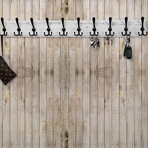 Imagem de Dseap Wall Mounted Coat Rack com 10 Ganchos Tri: Cabide de madeira gancho de madeira para casacos toalhas chapéus roupas, branco e preto