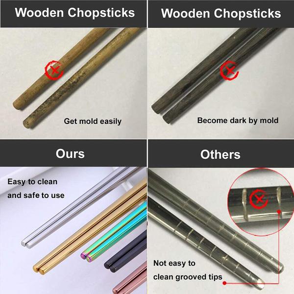 Imagem de Dtdepth Chopsticks de Aço Inoxidável - 5 Pares Multicolor Reutilizável Máquina de Lavar Louça Segura Chopstick de Metal - Leve Antiderrapante 304 Stainless Steel Chop Sticks - Fácil de Usar e Limpar (Sem Desbotamento de Cor)