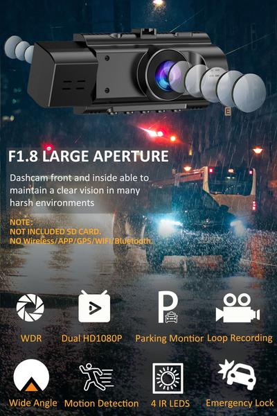 Imagem de Dual Dash Cam Yansoo FHD 1080P frontal e interna para carros