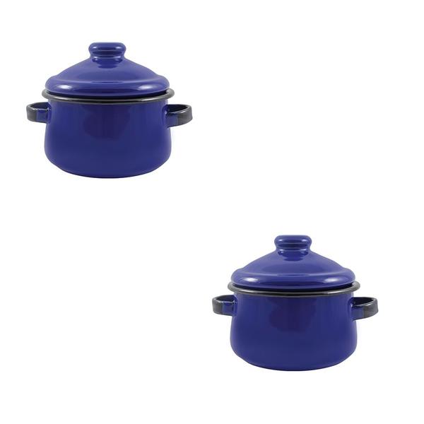 Imagem de Duas Mini Caçarolas de agata (aço esmaltado) Azul - 500 ML