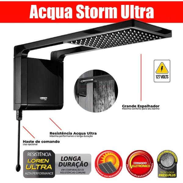 Imagem de Ducha 2 Duchas Lorenzetti Preto Acqua Storm Ultra 127v 5500w