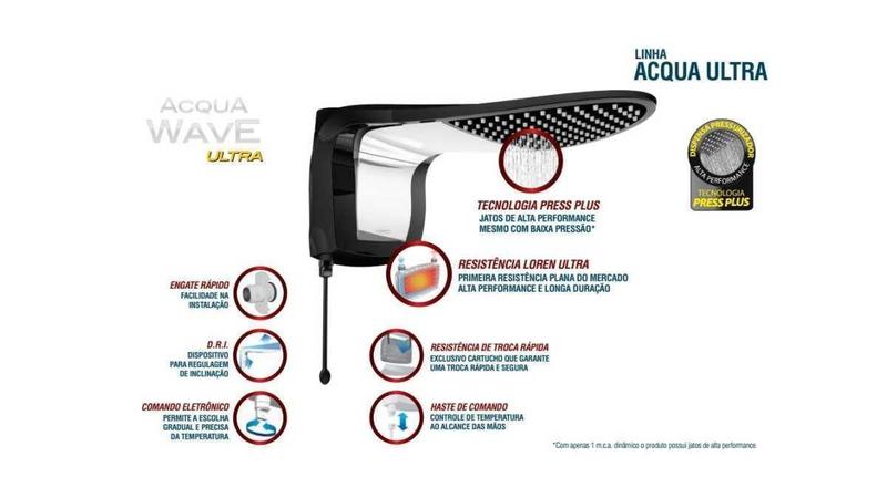 Imagem de Ducha Acqua Wave Ultra 6800W 220V Lorenzetti Preto Cromado