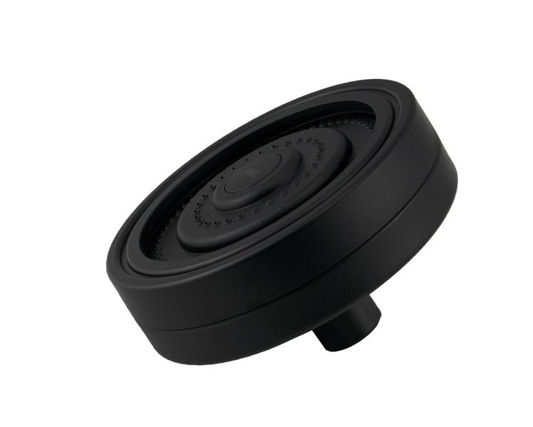 Ducha Auto-Limpante Preto Fosco Redondo com Niple de Teto - AMG Metais Imagem de Ducha Auto-Limpante Preto Fosco Redondo com Niple de Teto