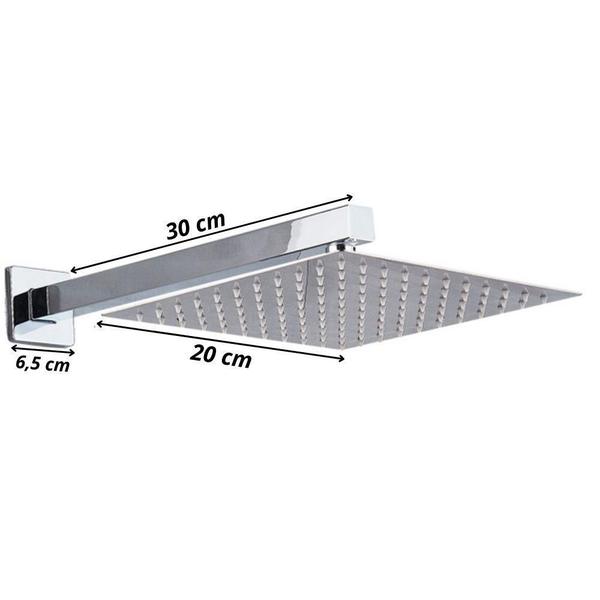 Imagem de Ducha Chuveiro 20X20 Slim Inox Com Braço 30 Cm Solar Gás