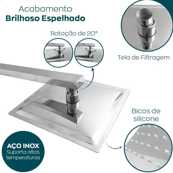 Imagem de Ducha Chuveiro 25x25 cm Inox 201 Slim Quadrado Braço 40 cm a gás para banheiro