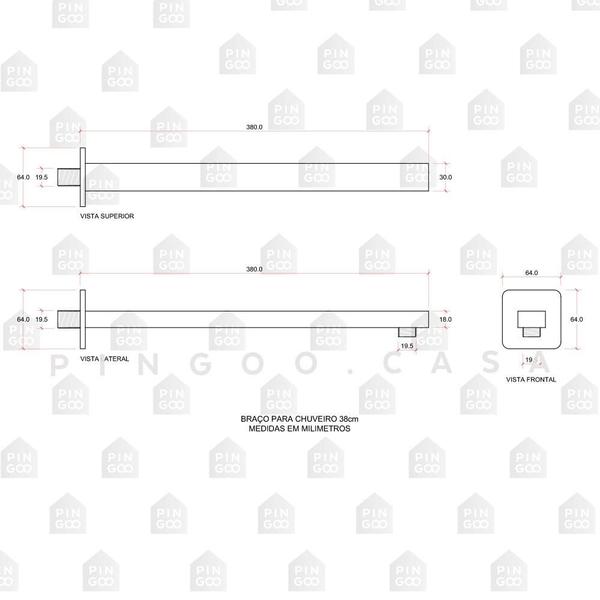 Imagem de Ducha Chuveiro 30Cm Com Braço 40Cm Aço Inox 304 Mundaú Pingoo.casa - Preto