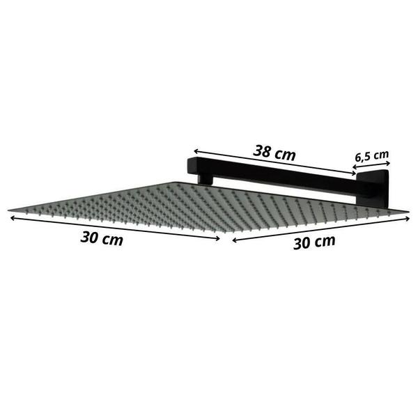 Ducha Chuveiro 30X30 Black Fosco Slim Inox Com Braço 38 Cm - Deckasa Imagem de Ducha Chuveiro 30X30 Black Fosco Slim Inox Com Braço 38 Cm