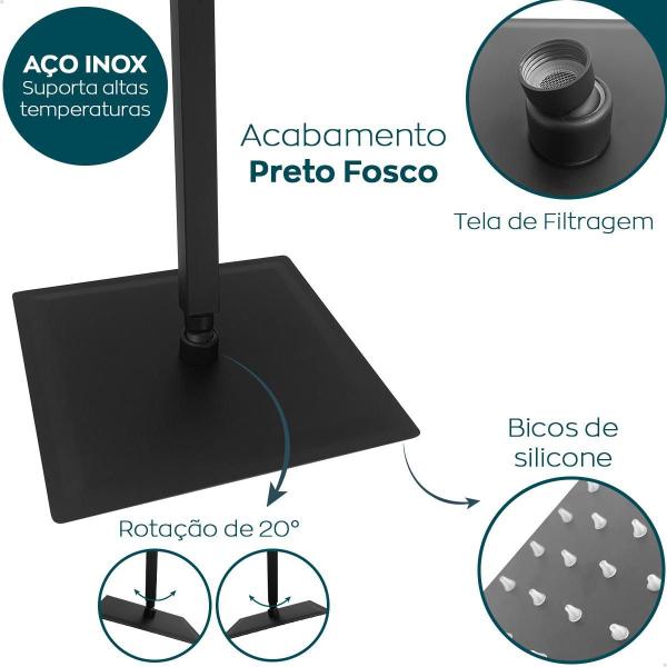 Imagem de Ducha Chuveiro 30X30 Preto De Teto Inox Com Suporte Vertical