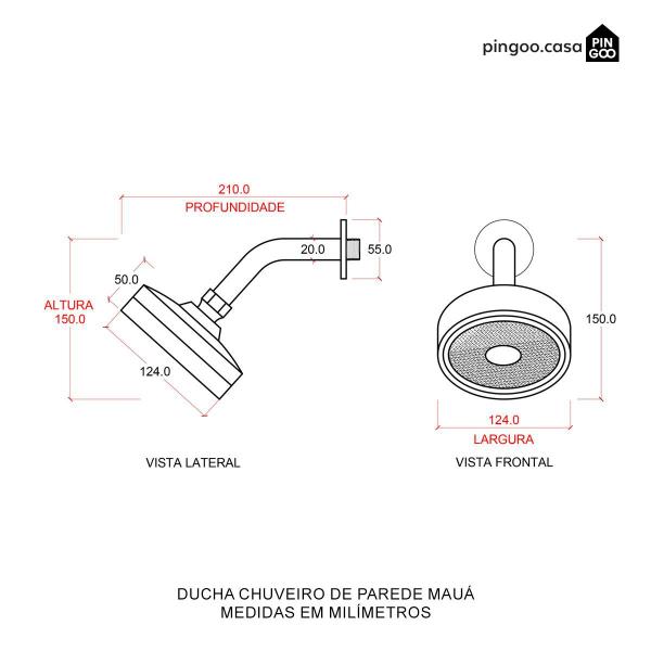 Imagem de Ducha Chuveiro Autolimpante Redondo de Parede Mauá Pingoo.casa