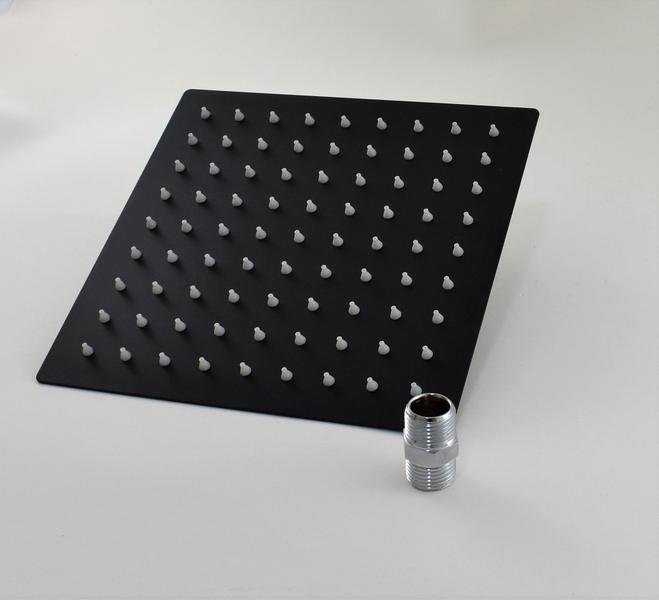 Imagem de Ducha Chuveiro Black Matte em Inox Slim 20x20 cm Quadrada Preto Fosco Com Niple de Teto