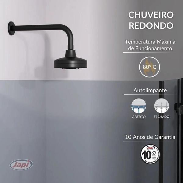 Imagem de Ducha Chuveiro Crivo Redondo Autolimpante Preto 12Cm Japi