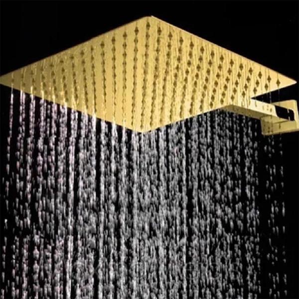 Imagem de Ducha Chuveiro Dourado Slim Quadrado 20x20 Suporte Parede Banheiro Area Externa Banho Piscina