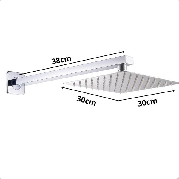 Imagem de Ducha Chuveiro grande quadrada slim 30x30 metal cromado com braço