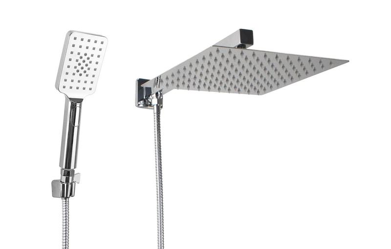 Ducha Chuveiro Inox 25x25 cm com Ducha Manual em ABS com Trava - AMG Metais Imagem de Ducha Chuveiro Inox 25x25 cm com Ducha Manual em ABS com Trava