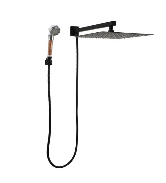 Ducha Chuveiro Inox 30 cm Preto Fosco com Desviador e Chuveirinho de Mão em ABS com Esferas Ionizantes - AMG Metais Imagem de Ducha Chuveiro Inox 30 cm Preto Fosco com Desviador e Chuveirinho de Mão em ABS com Esferas Ionizantes